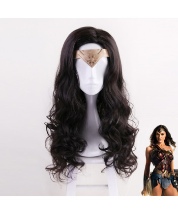 Justic League Wonder Woman Diana Prince Long Curly Black Cosplay Wig 